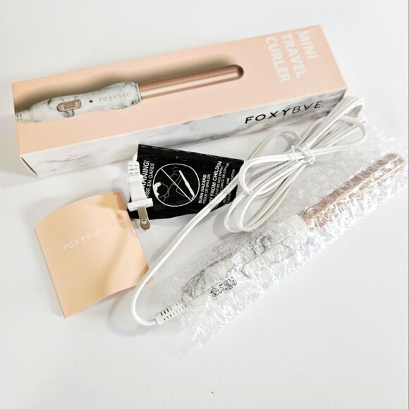NIB Foxybae Travel/Mini Special Edition Rose Gold & White Marble Curling Wand - Picture 2 of 6